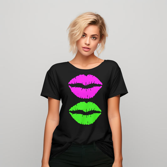 Lipstick Neon Pink/Neon Green T Shirt